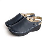 ダークネイビー | 本革 ウェッジソール サボ サンダル レディース | AmiAmi