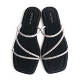 ブラック×シルバー | フラット ストラップ サンダル レディース | AmiAmi