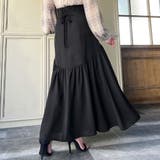 ブラック | ハイウエストレースアップラウンドギャザースカート | JUNOAH