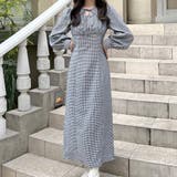 フロントオープンチェック柄タイトワンピース[品番：AMTW0004655