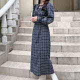 フロントオープンチェック柄タイトワンピース[品番：AMTW0004655
