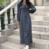 フロントオープンチェック柄タイトワンピース[品番：AMTW0004655