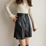 ブラック | callautia レザーハイウエストショートパンツ | JUNOAH