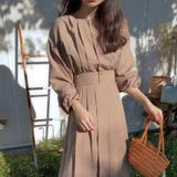 ココアブラウン | ウエスト切替タックロングワンピース | LAUIR