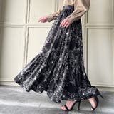 ブラック | 花柄ティアードスカート | JUNOAH