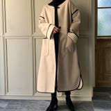 オーバーサイズ ムートンパイピングノーカラーコート ビッグシルエット | JUNOAH | 詳細画像2