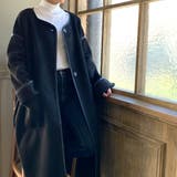 ブラック | オーバーサイズ ムートンパイピングノーカラーコート ビッグシルエット | JUNOAH