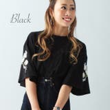 ブラック | Tシャツ 花柄刺繍 新作 | JUNOAH