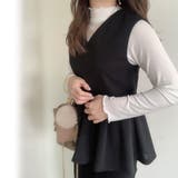 ブラック | Vネックペプラムノースリーブトップス | JUNOAH