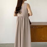 グレージュ | callautia リネン混バックオープンワンピース | JUNOAH