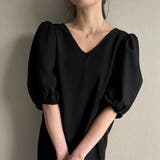 シボ加工バックオープンVネックワンピース【ペチスカートセット】 | JUNOAH | 詳細画像2 