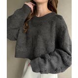 チャコール | ショート丈花柄ニット | JUNOAH