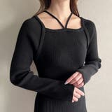 ブラック | スクエアネック紐ニットマーメイドワンピース | JUNOAH