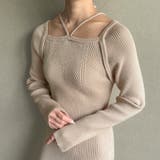 ベージュ | スクエアネック紐ニットマーメイドワンピース | JUNOAH