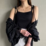 ブラック | 【取り外し可能パット付き】肩リボンバッククロスリブキャミソール | JUNOAH