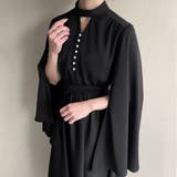 ブラック | スリットスリーブパールデザインフレアワンピース | JUNOAH