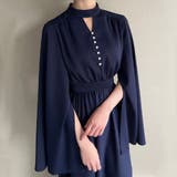 ネイビー | スリットスリーブパールデザインフレアワンピース | JUNOAH