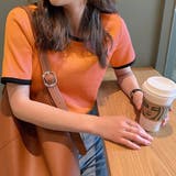 オレンジ | バイカラーリブカットソー 韓国ファッション | JUNOAH