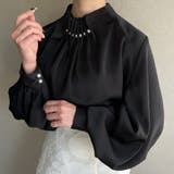 ブラック | パール釦ウエーブタックブラウス | JUNOAH