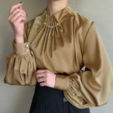 ライトブラウン | パール釦ウエーブタックブラウス | JUNOAH