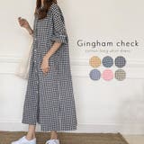 ギンガムチェックコットンロングシャツワンピース 韓国ファッション | JUNOAH | 詳細画像1