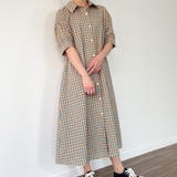 ブルーオレンジ | ギンガムチェックコットンロングシャツワンピース 韓国ファッション | JUNOAH