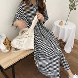 ギンガムチェックコットンロングシャツワンピース 韓国ファッション | JUNOAH | 詳細画像2