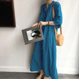 グリーンブルー | スタンドカラーマキシ丈シャツワンピース 韓国ファッション | JUNOAH