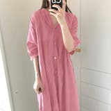 ピンク | スタンドカラーマキシ丈シャツワンピース 韓国ファッション | JUNOAH