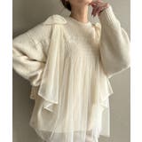 肩リボンチュールドッキングニットプルオーバー | JUNOAH | 詳細画像1