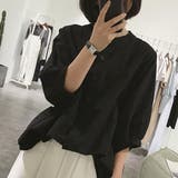 ブラック | ノーカラーボリュームスリーブコットンシャツ 韓国ファッション | JUNOAH