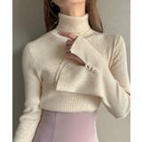 アイボリー | 袖口パールデザインタートルネックニットトップス | JUNOAH