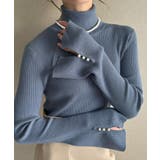 ライトブルー | 袖口パールデザインタートルネックニットトップス | JUNOAH