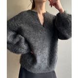 チャコール | キーネックシャギーニット | JUNOAH