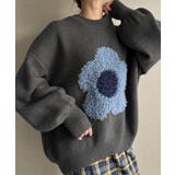 チャコール | フラワーメランジオーバーサイズニット | JUNOAH