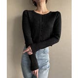 ブラック | ラウンドネックラメニットカーディガン | JUNOAH