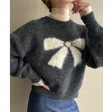 チャコール | リボンシャギーニット | JUNOAH