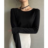 ブラック | 襟クロスリボンデザインリブトップス | JUNOAH