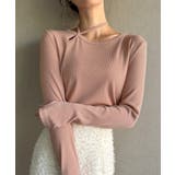 ピンクベージュ | 襟クロスリボンデザインリブトップス | JUNOAH