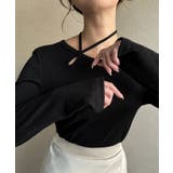 襟クロスリボンデザインリブトップス | JUNOAH | 詳細画像2 