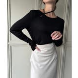 襟クロスリボンデザインリブトップス | JUNOAH | 詳細画像3 