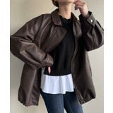 ブラウン | フェイクレザーステンカラードロストブルゾン | JUNOAH