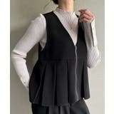 ブラック | フロントジッププリーツペプラムジレ+タックワイドパンツセットアップ | JUNOAH