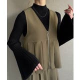 ダークベージュ | フロントジッププリーツペプラムジレ+タックワイドパンツセットアップ | JUNOAH