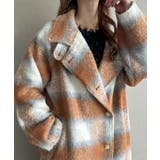 オレンジ | 2wayオーバーサイズシャギーチェックロングコート | JUNOAH