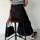 ブラック | バックレースアップロングデニムスカート | JUNOAH