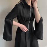 ブラック | 2wayスリーブフロントジップウエストタックワンピース【ペチスカートセット】 | JUNOAH