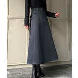 ダークグレー | リボン付きコーデュロイタックスカート | JUNOAH