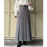 ダークグレー | 千鳥チェックロングプリーツスカート | JUNOAH