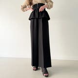 ブラック | コルセット付きタックワイドパンツ | JUNOAH